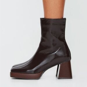 Princess Polly Kyleigh Brown Ankle Boots Platform Faux Leather Women Size 10